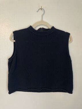 ST. JOHN black knit mock neck tank with scalloped detail zip closure size m